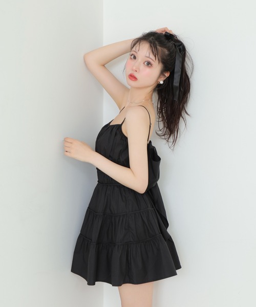 エムエメ♡Back ribbon gather flare mini ワンピース Back ribbon gather flare mini onepiece(eme10704)（スカート）｜M me
