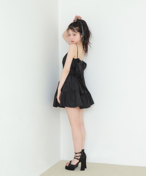 セール】Back ribbon gather flare mini onepiece（スカート）｜M me