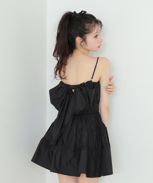 セール】Back ribbon gather flare mini onepiece（スカート）｜M me