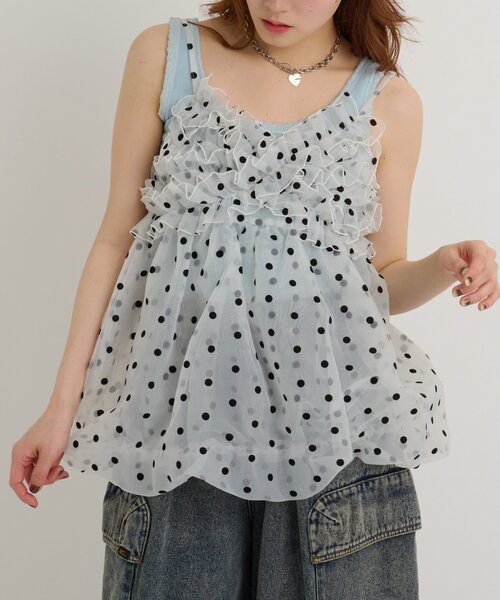 w closet(ダブルクローゼット)の「シアーバルーンキャミ 夏服(キャミソール・レディース・オフホワイト/ブラック/ブルー・FREE)」の12枚目の写真