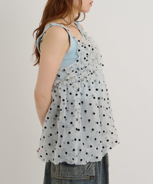 w closet(ダブルクローゼット)の「シアーバルーンキャミ 夏服(キャミソール・レディース・オフホワイト/ブラック/ブルー・FREE)」の15枚目の写真