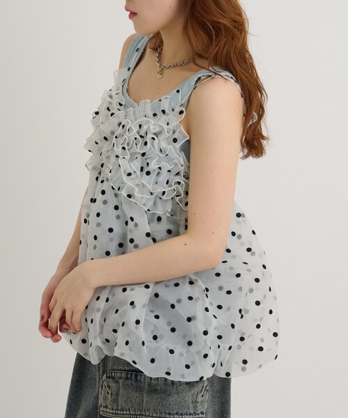 w closet(ダブルクローゼット)の「シアーバルーンキャミ 夏服(キャミソール・レディース・オフホワイト/ブラック/ブルー・FREE)」の17枚目の写真