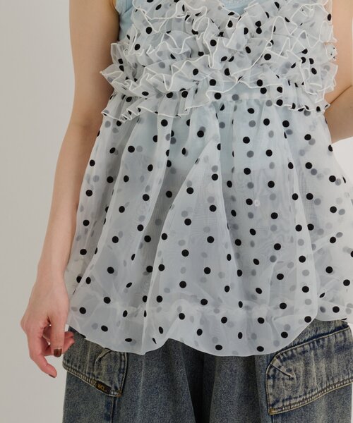 w closet(ダブルクローゼット)の「シアーバルーンキャミ 夏服(キャミソール・レディース・オフホワイト/ブラック/ブルー・FREE)」の21枚目の写真