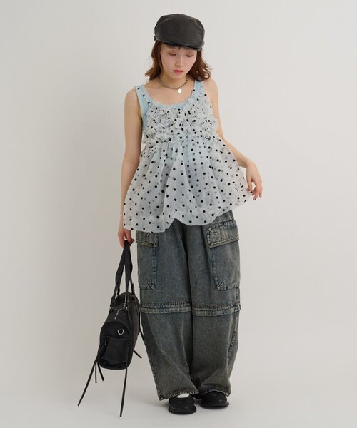 w closet(ダブルクローゼット)の「シアーバルーンキャミ 夏服(キャミソール・レディース・オフホワイト/ブラック/ブルー・FREE)」の20枚目の写真