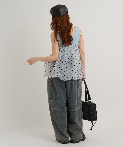 w closet(ダブルクローゼット)の「シアーバルーンキャミ 夏服(キャミソール・レディース・オフホワイト/ブラック/ブルー・FREE)」の18枚目の写真
