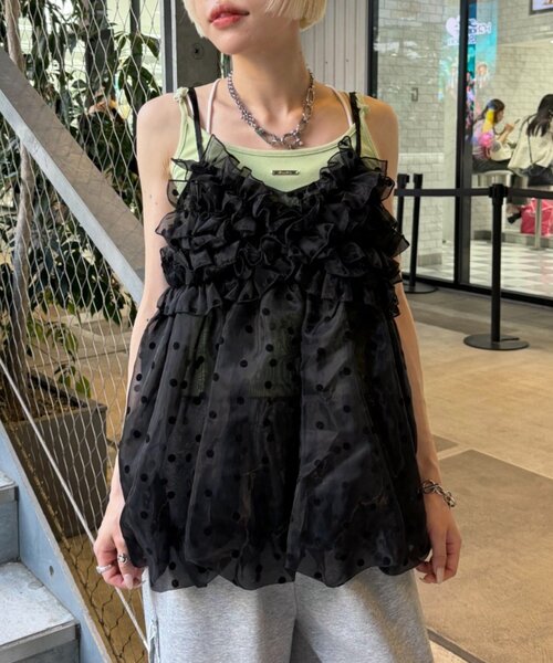 w closet(ダブルクローゼット)の「シアーバルーンキャミ 夏服(キャミソール・レディース・オフホワイト/ブラック/ブルー・FREE)」の16枚目の写真