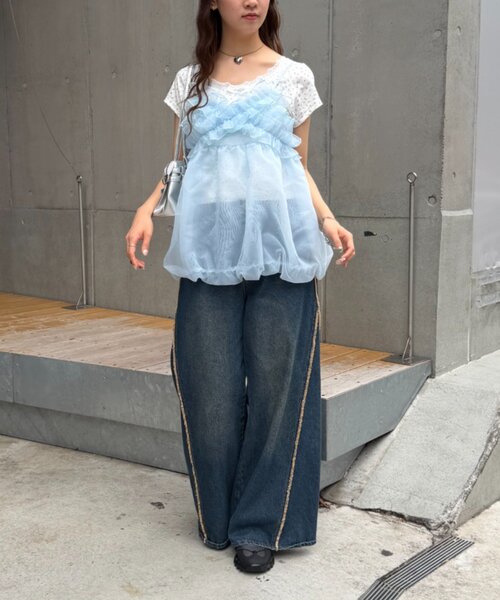 w closet(ダブルクローゼット)の「シアーバルーンキャミ 夏服(キャミソール・レディース・オフホワイト/ブラック/ブルー・FREE)」の7枚目の写真