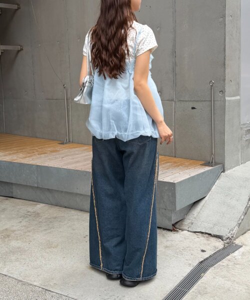 w closet(ダブルクローゼット)の「シアーバルーンキャミ 夏服(キャミソール・レディース・オフホワイト/ブラック/ブルー・FREE)」の6枚目の写真