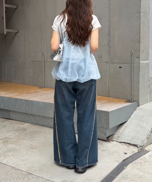 w closet(ダブルクローゼット)の「シアーバルーンキャミ 夏服(キャミソール・レディース・オフホワイト/ブラック/ブルー・FREE)」の5枚目の写真