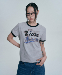 MOO（エムオーオー）の「マルチアプリケクロップリンガー半袖Tシャツ - グレー（Tシャツ/カットソー）」