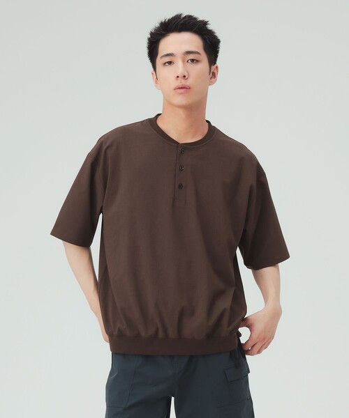 [8/6 распродажа] поло‑рубашка Petit Rib Henley neck T‑shirt