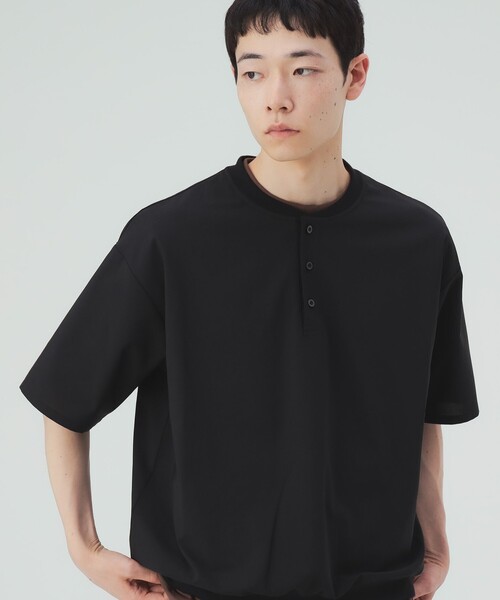 BEAMS HEART（ビームスハート）の「【8/6値下げ】ポリトロ リブ ヘンリーネック Tシャツ（Tシャツ/カットソー・メンズ・ブラック/ダークブラウン・S/M/XL/L）」の6枚目の写真