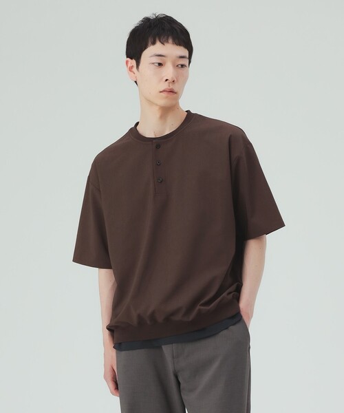 BEAMS HEART（ビームスハート）の「【8/6値下げ】ポリトロ リブ ヘンリーネック Tシャツ（Tシャツ/カットソー・メンズ・ブラック/ダークブラウン・S/M/XL/L）」の18枚目の写真