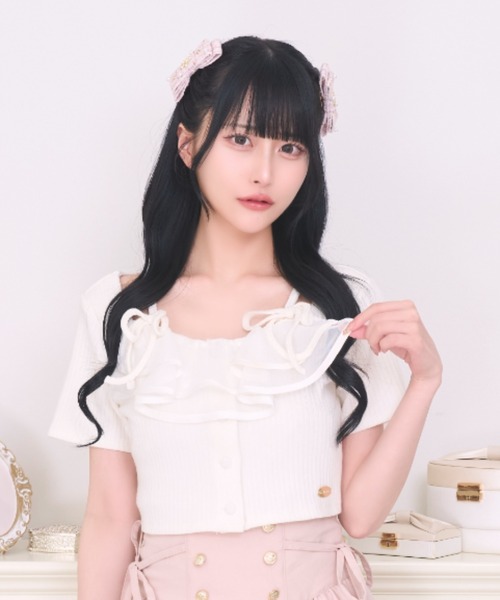 LAFARY(ラファリー)の「チュールフリルリブトップス(その他トップス・レディース・ピンク/ホワイト/ブラック・FREE)」の2枚目の写真