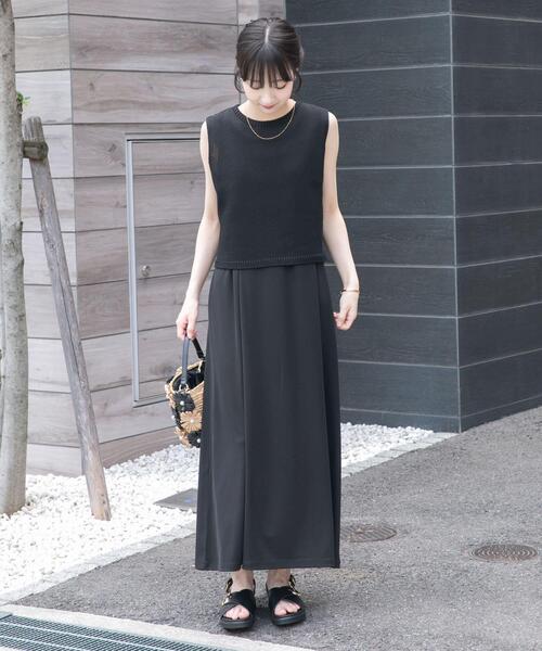 ITEMS URBANRESEARCH(アイテムズ アーバンリサーチ)の「ニットベストセットノースリーブワンピース(ワンピース・レディース・ブラック/イエロー系その他/ベージュ・FREE)」の1枚目の写真