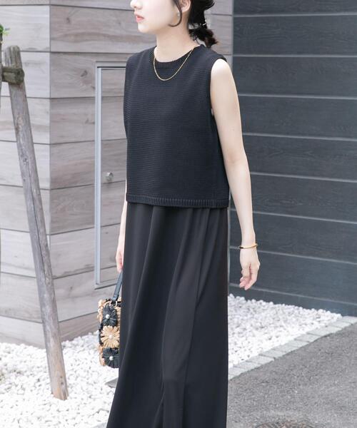 ITEMS URBANRESEARCH(アイテムズ アーバンリサーチ)の「ニットベストセットノースリーブワンピース(ワンピース・レディース・ブラック/イエロー系その他/ベージュ・FREE)」の5枚目の写真