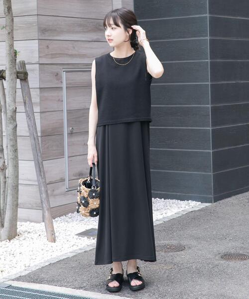 ITEMS URBANRESEARCH(アイテムズ アーバンリサーチ)の「ニットベストセットノースリーブワンピース(ワンピース・レディース・ブラック/イエロー系その他/ベージュ・FREE)」の8枚目の写真