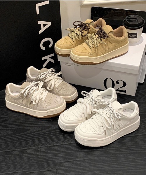gossip!ロサンゼルス(ゴシップロサンゼルス)の「Y2K ダブルシューレース厚底プラットフォームスニーカー(スニーカー・レディース・キャメル/ライトグレー・XL/L/M/S)」の16枚目の写真