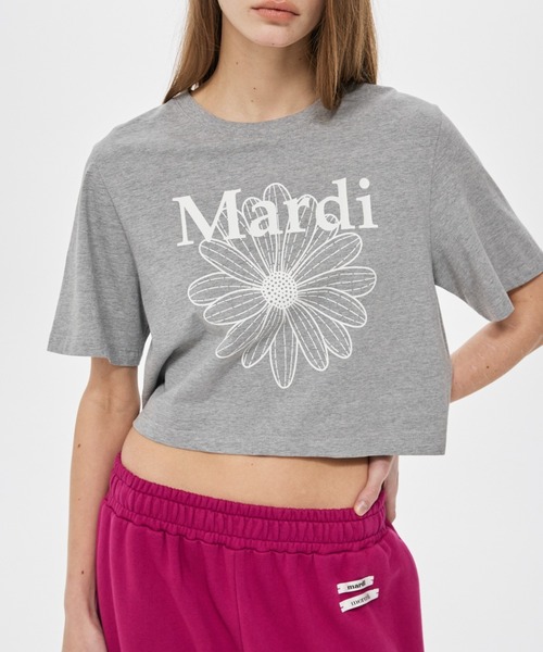 Mardi Mercredi(マルディメクルディ)の「CROPPED BASIC TSHIRT FLOWERMARDI / クロップド ベーシック Tシャツ フラワー マルディ(Tシャツ/カットソー・レディース・グレー×ホワイト・FREE)」の3枚目の写真