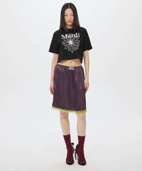 Mardi Mercredi(マルディメクルディ)の「CROPPED BASIC TSHIRT FLOWERMARDI / クロップド ベーシック Tシャツ フラワー マルディ(Tシャツ/カットソー・レディース・グレー×ホワイト・FREE)」の10枚目の写真