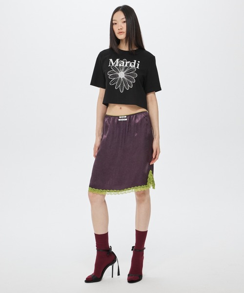 Mardi Mercredi(マルディメクルディ)の「CROPPED BASIC TSHIRT FLOWERMARDI / クロップド ベーシック Tシャツ フラワー マルディ(Tシャツ/カットソー・レディース・グレー×ホワイト・FREE)」の11枚目の写真