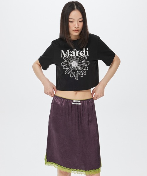 Mardi Mercredi(マルディメクルディ)の「CROPPED BASIC TSHIRT FLOWERMARDI / クロップド ベーシック Tシャツ フラワー マルディ(Tシャツ/カットソー・レディース・グレー×ホワイト・FREE)」の9枚目の写真
