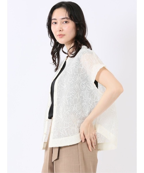 m.f.editorial（エムエフエディトリアル）の「【シアー 刺繍 前後2WAY】m.f.エディトリアル レディース オーガンジー 半袖 ブラウス（シャツ/ブラウス・レディース・アイボリー/ブラック・FREE）」の19枚目の写真
