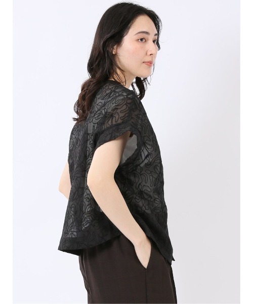 m.f.editorial（エムエフエディトリアル）の「【シアー 刺繍 前後2WAY】m.f.エディトリアル レディース オーガンジー 半袖 ブラウス（シャツ/ブラウス・レディース・アイボリー/ブラック・FREE）」の6枚目の写真
