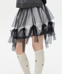 Mesh Layered Puff Skirt [Black]