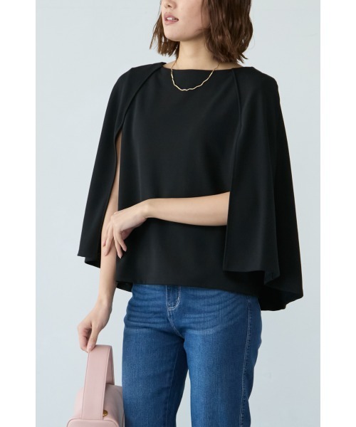 M.deux(エムドゥ)の「《BEST SELLER ITEM》 エアリーケープトップス(サマーバージョン)(Tシャツ/カットソー・レディース・オフホワイト/グレイッシュベージュ/ブラック・MEDIUM)」の2枚目の写真