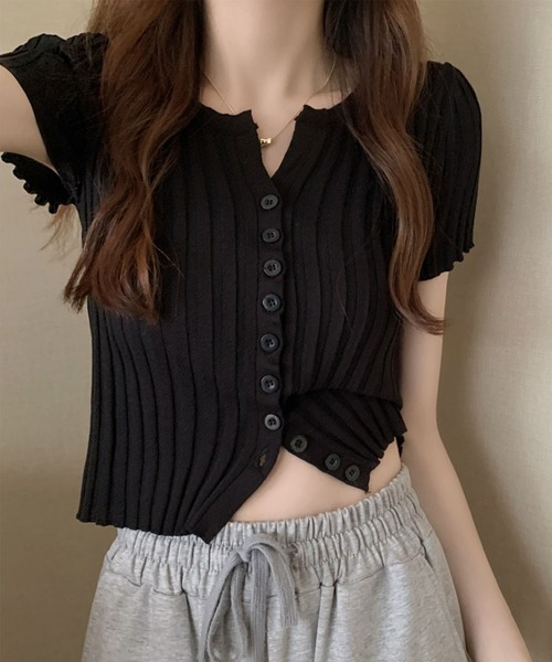 GLAMOROUS JANE(グラマラスジェーン)の「フロントボタン半袖ニットトップス(ニット/セーター・レディース・レッド/ピンク/ホワイト/ブラック・FREE)」の19枚目の写真