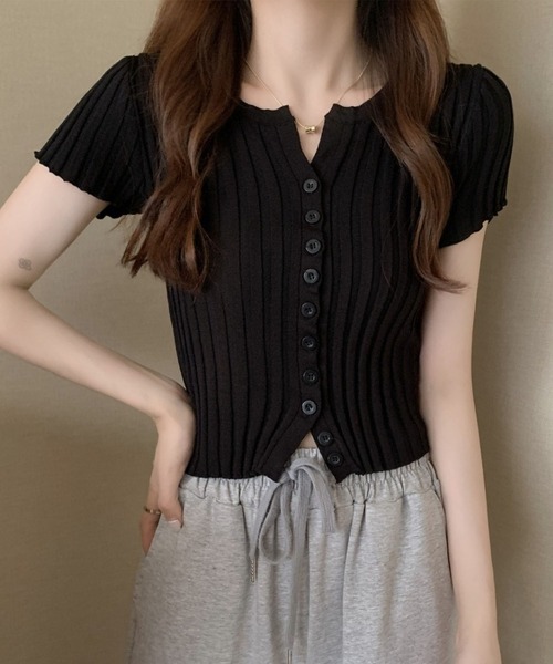 GLAMOROUS JANE(グラマラスジェーン)の「フロントボタン半袖ニットトップス(ニット/セーター・レディース・レッド/ピンク/ホワイト/ブラック・FREE)」の18枚目の写真
