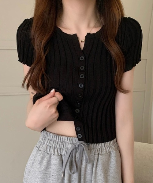 GLAMOROUS JANE(グラマラスジェーン)の「フロントボタン半袖ニットトップス(ニット/セーター・レディース・レッド/ピンク/ホワイト/ブラック・FREE)」の16枚目の写真