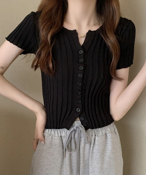 GLAMOROUS JANE(グラマラスジェーン)の「フロントボタン半袖ニットトップス(ニット/セーター・レディース・レッド/ピンク/ホワイト/ブラック・FREE)」の15枚目の写真
