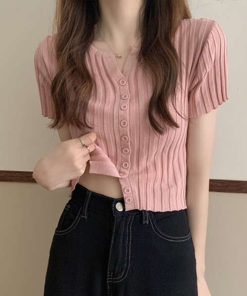 GLAMOROUS JANE(グラマラスジェーン)の「フロントボタン半袖ニットトップス(ニット/セーター・レディース・レッド/ピンク/ホワイト/ブラック・FREE)」の14枚目の写真