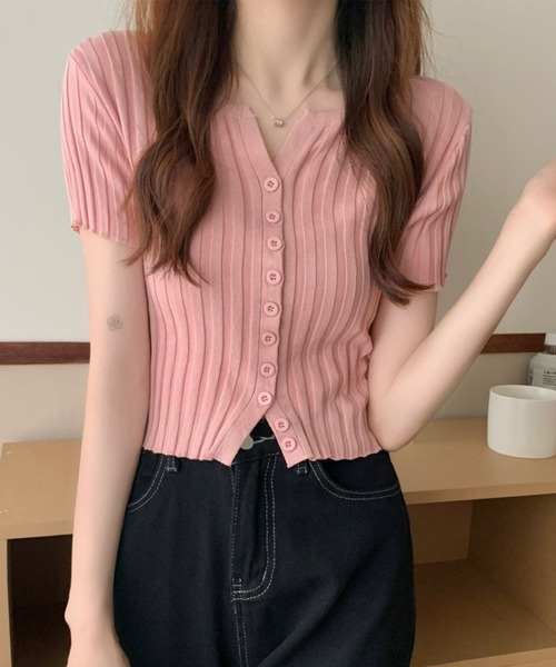 GLAMOROUS JANE(グラマラスジェーン)の「フロントボタン半袖ニットトップス(ニット/セーター・レディース・レッド/ピンク/ホワイト/ブラック・FREE)」の13枚目の写真