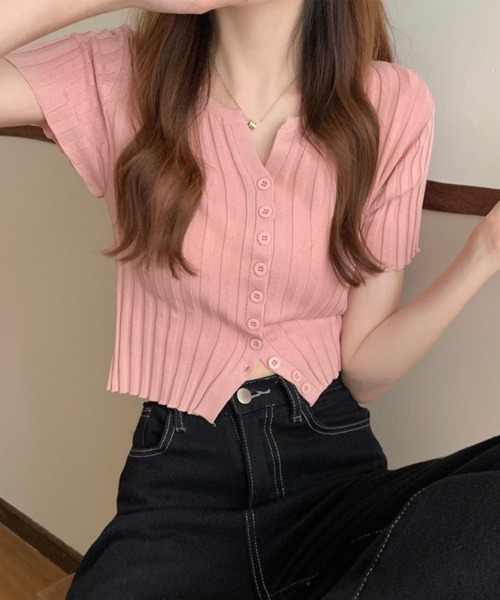 GLAMOROUS JANE(グラマラスジェーン)の「フロントボタン半袖ニットトップス(ニット/セーター・レディース・レッド/ピンク/ホワイト/ブラック・FREE)」の12枚目の写真