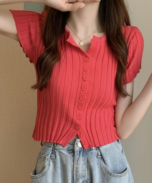 GLAMOROUS JANE(グラマラスジェーン)の「フロントボタン半袖ニットトップス(ニット/セーター・レディース・レッド/ピンク/ホワイト/ブラック・FREE)」の8枚目の写真
