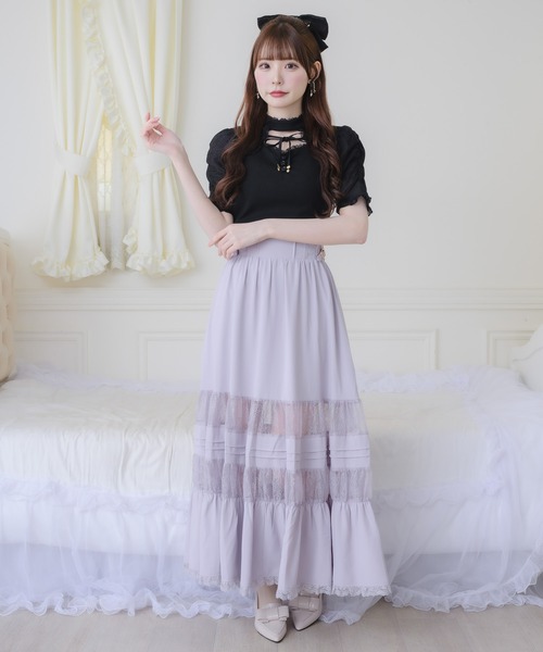 couture BY ROJITA（クチュールバイロジータ）の「レース透かしロングスカート（スカート・レディース・ブラック/ホワイト/パープル・FREE）」の4枚目の写真