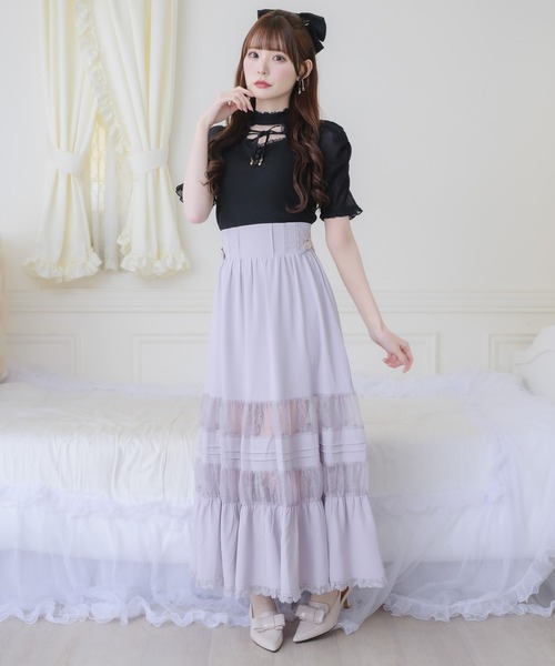couture BY ROJITA（クチュールバイロジータ）の「レース透かしロングスカート（スカート・レディース・ブラック/ホワイト/パープル・FREE）」の6枚目の写真