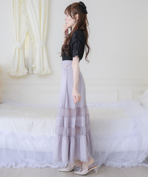 couture BY ROJITA（クチュールバイロジータ）の「レース透かしロングスカート（スカート・レディース・ブラック/ホワイト/パープル・FREE）」の7枚目の写真