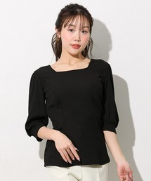 【大きい胸専用】リブスクエアネックデザインカットソー(肘が隠れる6分袖)