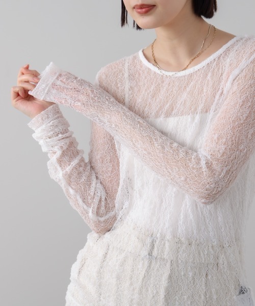Bou Jeloud(ブージュルード)の「ストレッチレースプルオーバー(Tシャツ/カットソー・レディース・ライトブルー/アイボリー/ブラック・MEDIUM)」の1枚目の写真