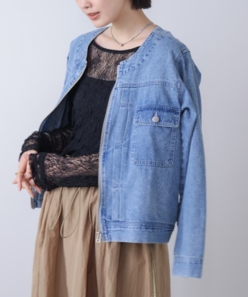 Bou Jeloud(ブージュルード)の「ストレッチレースプルオーバー(Tシャツ/カットソー・レディース・ライトブルー/アイボリー/ブラック・MEDIUM)」の6枚目の写真