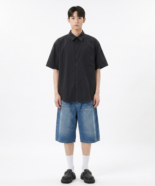 UNDEROFF(アンダーオフ)の「オーバーサイズCNポケット半袖シャツブラック(シャツ/ブラウス・メンズ・ブラック・LARGE/X-LARGE/MEDIUM)」の2枚目の写真