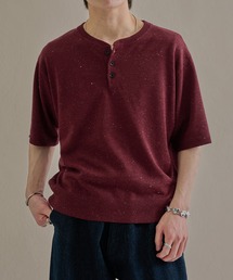 ベーシックルーズカラーネップヘンリーネック半袖ニット
