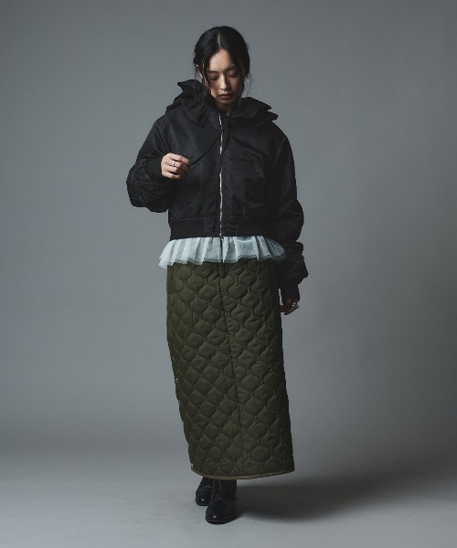 W:Huku（フーク）の「【W:Huku / ナイロンオックス】キルティング MA-1 / Nylon Oxford Quilted MA-1（MA-1・レディース・ブラック/カーキ/ライトベージュ・FREE）」の6枚目の写真