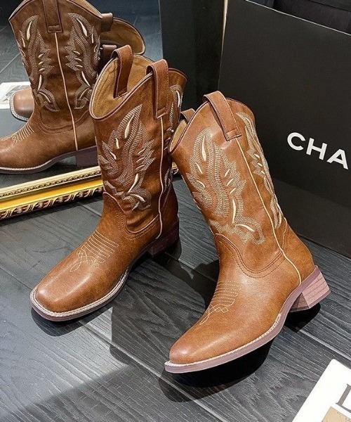 LAC-VERT(ラック・ヴェール)の「ヴィンテージ風ウエスタンブーツ(ブーツ・レディース・キャメル・SMALL/MEDIUM/LARGE)」の3枚目の写真