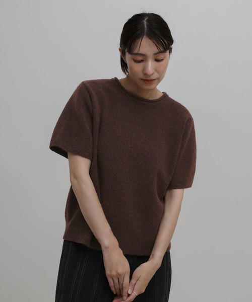 select MOCA（セレクトモカ）の「ネックデザインハーフスリーブニット（ニット/セーター・レディース・ブラウン/アイボリー/グレー・FREE）」の2枚目の写真
