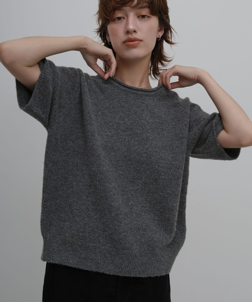 select MOCA（セレクトモカ）の「ネックデザインハーフスリーブニット（ニット/セーター・レディース・ブラウン/アイボリー/グレー・FREE）」の11枚目の写真